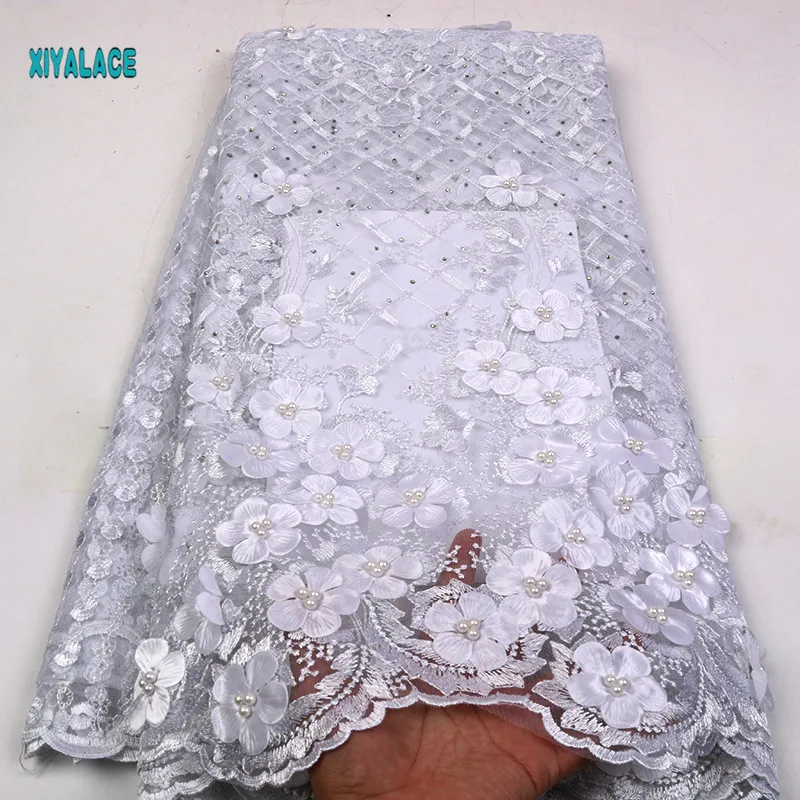 Африканская кружевная ткань высокого качества Кружева 3D Цветы Tullle кружевная ткань французская кружевная ткань с бусинами для бисер YA2409B-1