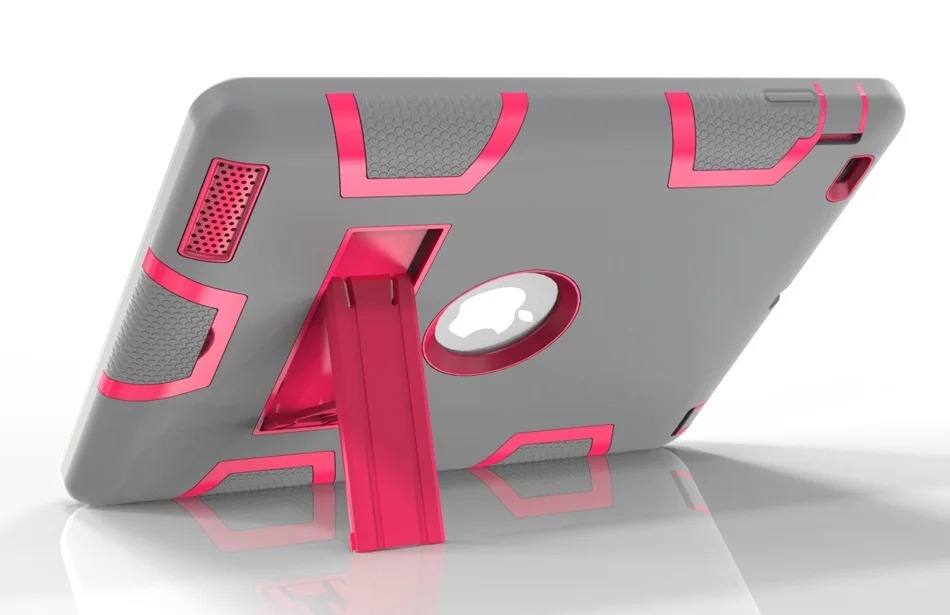 Shockproof Dual Color Hidden Bracket Back Cover Case for Apple iPad Air 9.7&quot Three Layer Silicone &amp PC Armor | Компьютеры и
