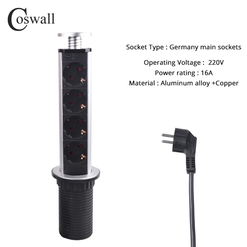 COSWALL 16A PULL POP UP 4 Разъем питания кухонные настольные розетки Выдвижная столешница Европейская розетка с защитным замком от детей