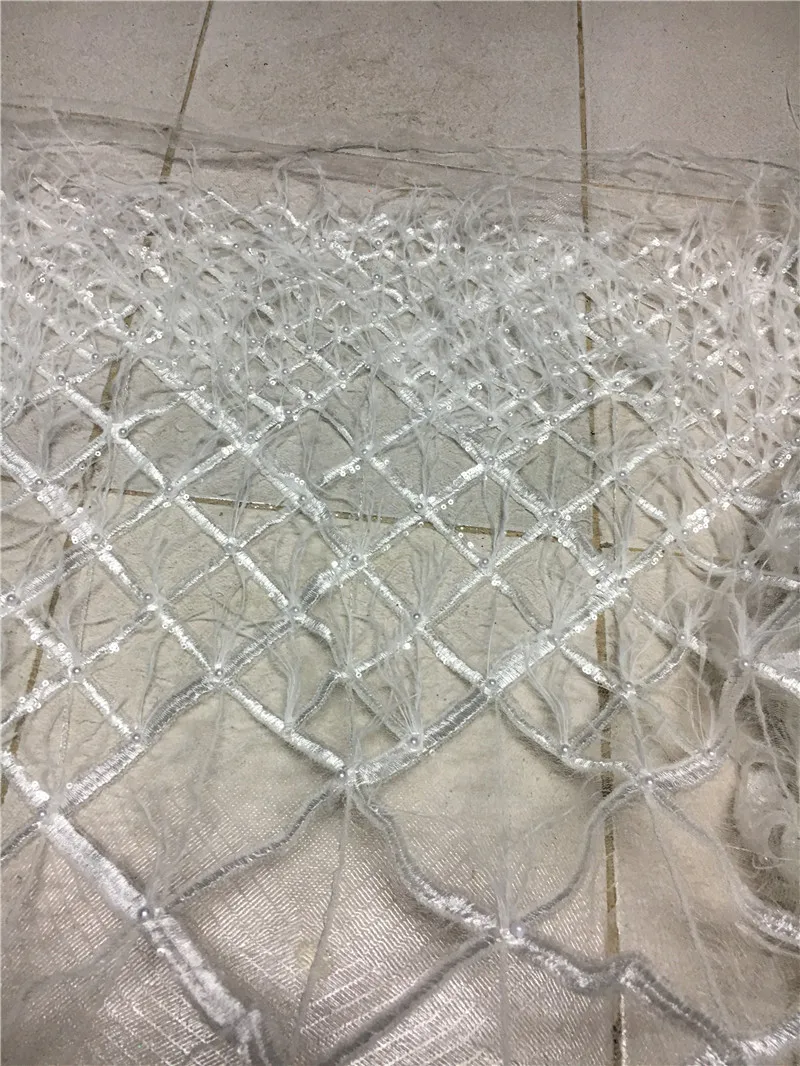 JRB-110510 ткань с бусинами перьями и блестками нигерийская кружевная для свадебного