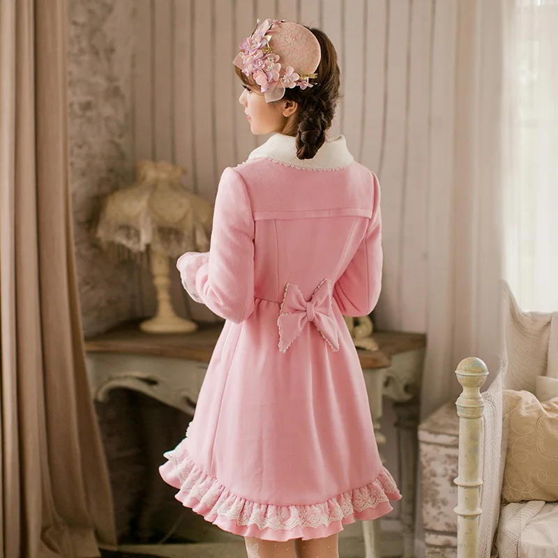Candy rain Princess sweet pink coat bow flower decoration embroidery Single breasted Slim Fit Lapel Japanese design C16CD6204 | Женская