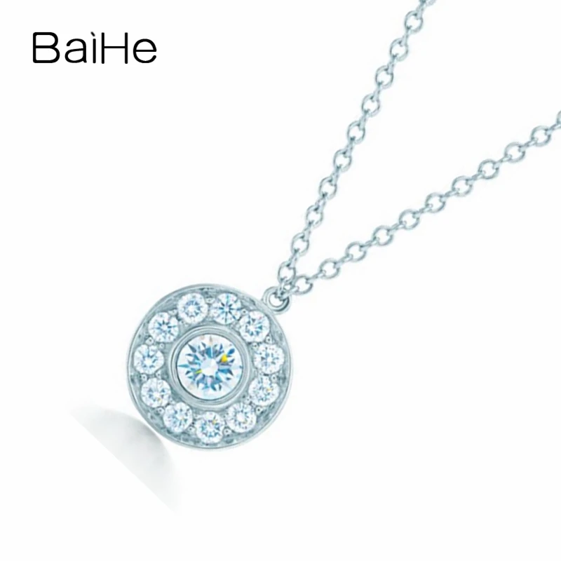 BAIHE Твердые 18K Белое Золото 0.18ct натуральные бриллианты женские ювелирные