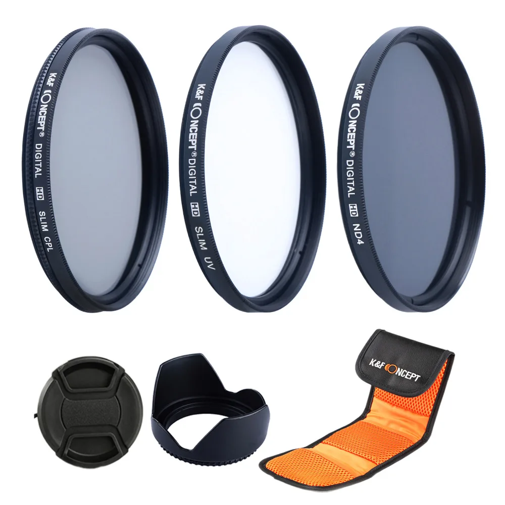 Комплект фильтров для объектива K & F CONCEPT 58 мм UV CPL ND4 бленда Canon EOS 1100D 60D 70D 600D 650D 700D