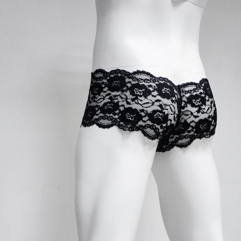Трусы боксеры мужские прозрачные кружевное нижнее белье для геев Короткие трусы