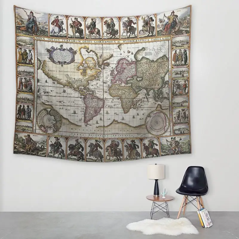 Гобелен в стиле ретро для домашнего декора хлопковая смесь с картой мира