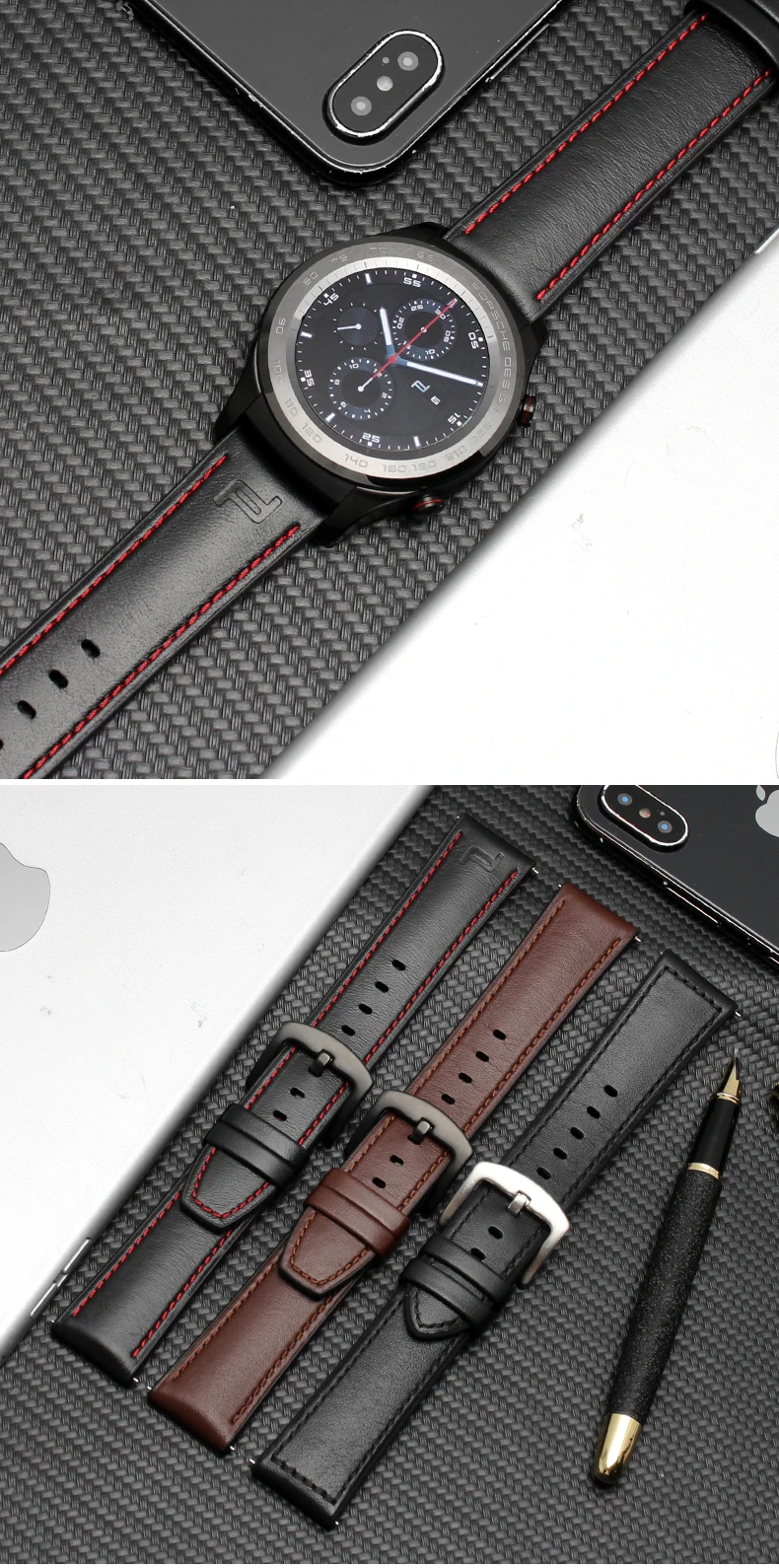 Ширина ремешка 22 мм кожаный браслет для huawei Watch GT умные часы Бизнес Стиль сменный ремешок 2в1 кожаный/силиконовый ремешок