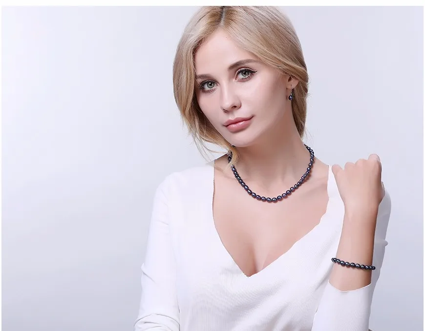 DAIMI 6-7 мм, Ювелирный набор черного цвета. Набор из ожерелья, браслета и сережек для женщин. Сексуальный женский ювелирный набор и бус черного цвета