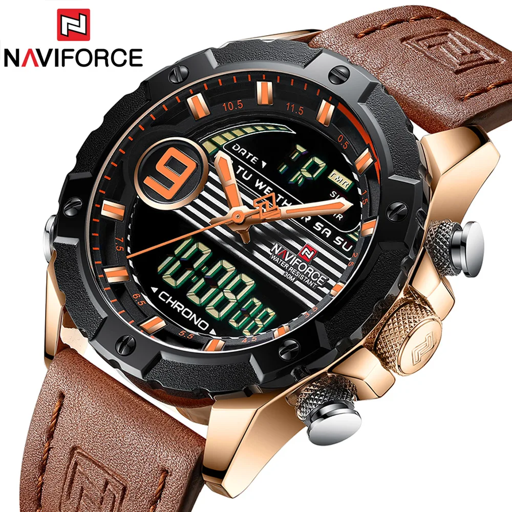 NAVIFORCE Relogio Masculio для мужчин часы Топ Элитный бренд модные спортивные часы мужской кожаный кварцевые аналоговые светодио дный