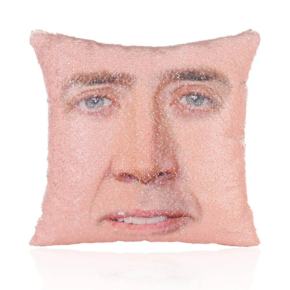 Магический чехол для подушки Nicolas Cage с блестками, супер Сияющий двусторонний чехол для подушки, меняющий цвет, 40x40 см, украшение для дома и автомобиля