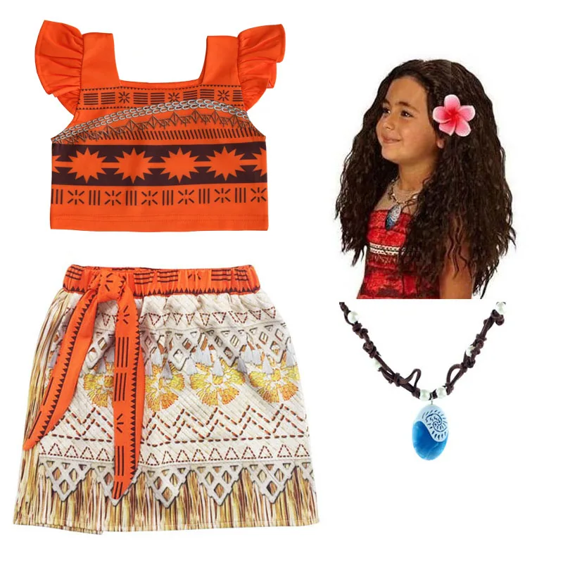2019 Summer Moana Dress for girls Princess Dresses Kids Party Cosplay Costumes Wig Children Clothing Vaiana necklace clothing | Детская