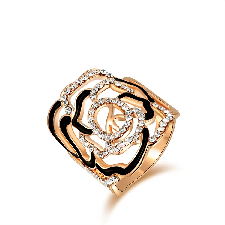 Lokaer Мода кольца австрийских кристаллов проложить Установка black rose кольцо из розового золота Цвет украшения для вечерние Для женщин R150090240R