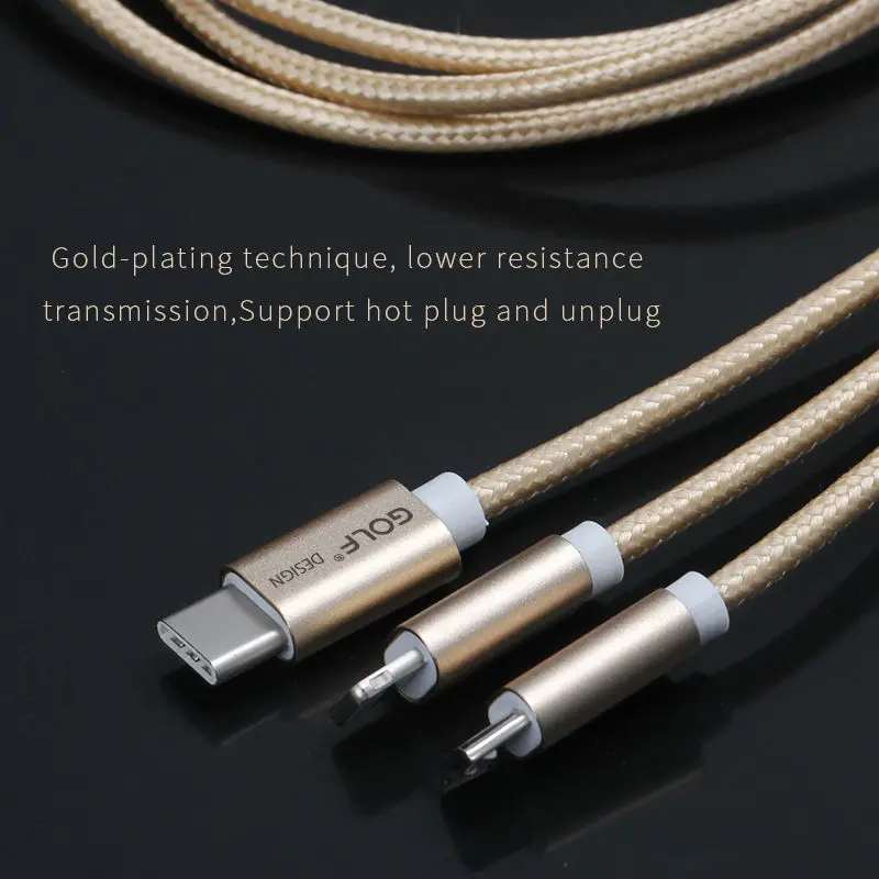 3 в 1 Micro USB Type C зарядный кабель нейлоновая оплетка Кабель для передачи данных