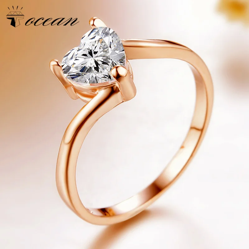Женское кольцо с сердечком Tocean розовое золото фианитом AAA размер 6 9