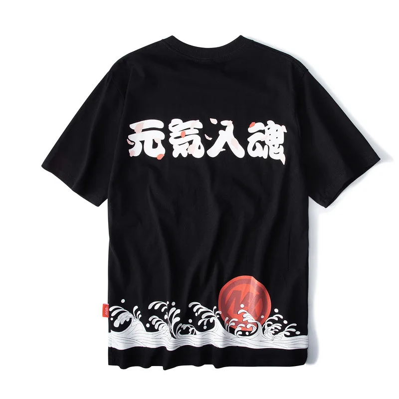 Harajuku футболка японский Ukiyoe волна Лето 2019 мужские Хип Хоп Футболка Японии стиль