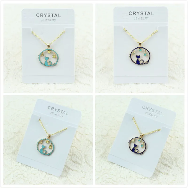 Полые подвесные ожерелья с животными Lucky Cat Moon Star ожерелье в виде кошки подарок