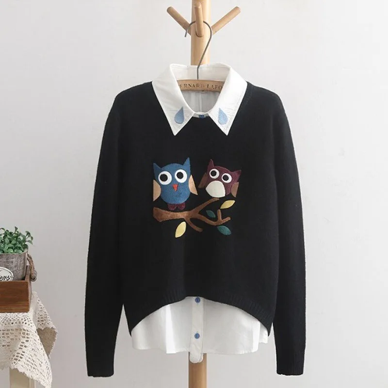 Autumn Winter Women Long Sleeve Round Neck Owl sweater Pattern Casual Pullover Slim Sweaters Girls Pullovers knitted warm Top | Женская