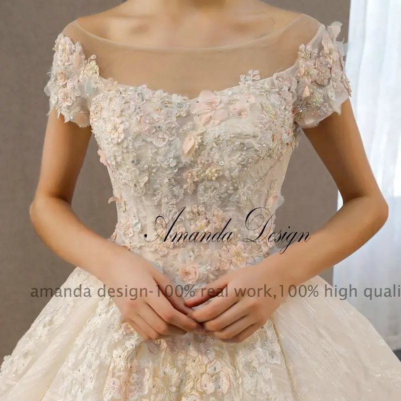 Аманда дизайн vestido de noiva princesa короткий рукав кружева аппликация цветы ручной работы свадебное платье