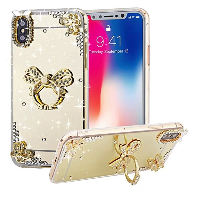 Чехол для iPhone XS Max зеркальный чехол со стразами и бриллиантами Apple X XR 6 6S 7 8 Plus 5 5s se