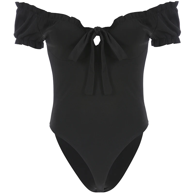HEYounGIRL с открытыми плечами зеленый Боди для женщин оборками повседневное Bodycon комбинезон элегантный короткий рукав женщина боди Топ сплошной летний