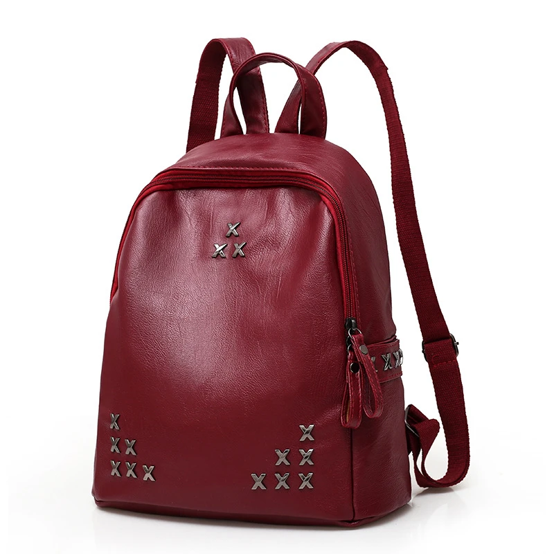 Fashion PU Leather Ladies Backpack New Students School Bags Black Red Rivets Travel Big for Teenagers | Багаж и сумки