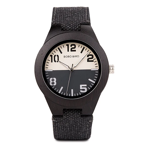 black 39mm BOBO BIRD деревенские женские и мужские деревянные часы с холщовым ремешком романтические пары подарочный набор - Цвет: black 39mm