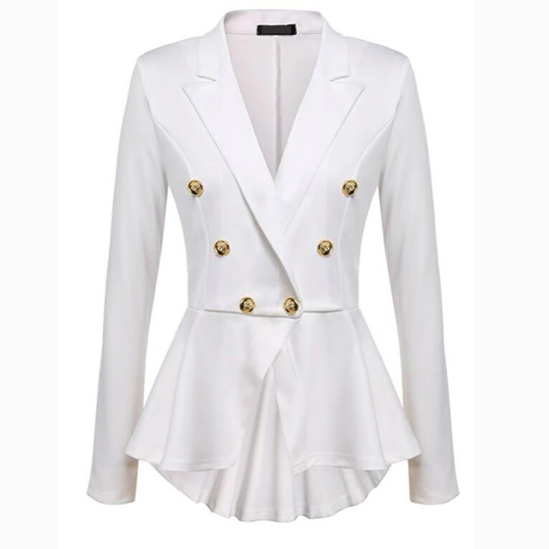 

Women Coat 2019 Full Sleeve Notched Neck Metal Button Slim Irregular Hem Blazer Office Lady Casual Work Outwear Blazers Female