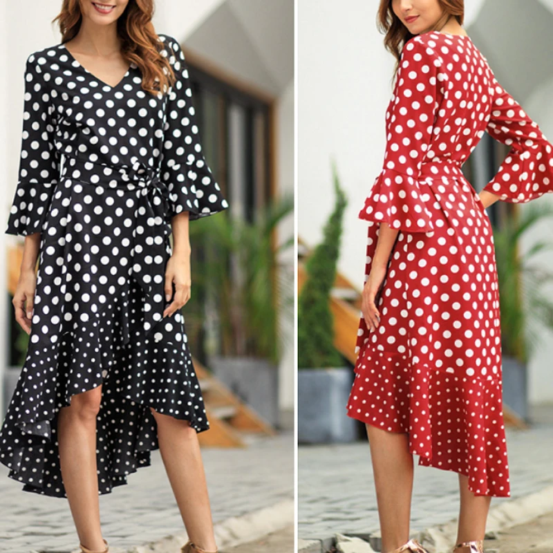 JAPPKBH летнее осеннее платье в горошек для женщин 2019 сексуальное винтажное пляжное
