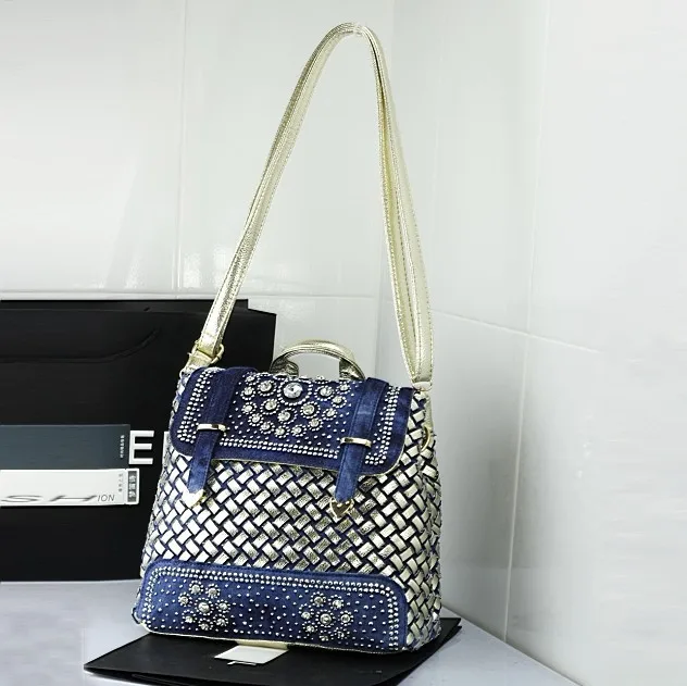 Johnature 2020 New Handwoven Denim Diamond Large Capacity Shoulder Bag Women Backpack Fashion Solid Color Lady Travel | Багаж и сумки