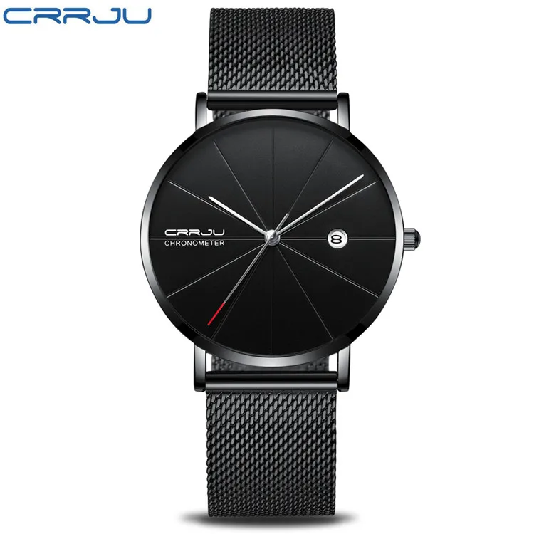 black black silver Relogio Masculino CRRJU Топ люксовый бренд аналоговые спортивные наручные часы дисплей Дата Мужские кварцевые часы бизнес часы мужские часы - Цвет: black black silver