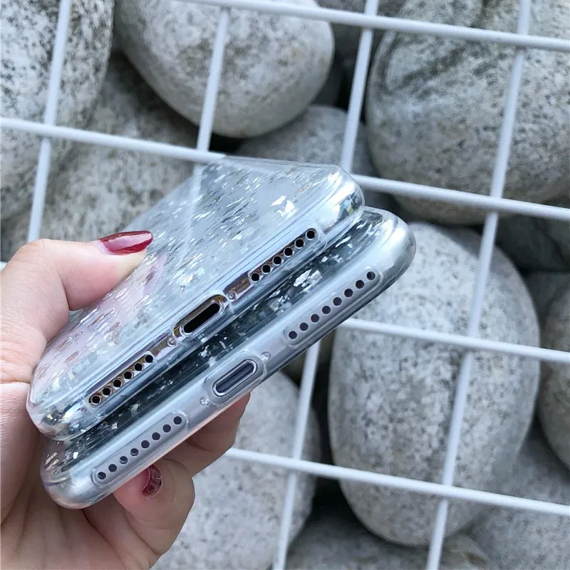 Модные эпоксидной смолы серебряного Фольга осколки чехол для iPhone X XS XR MAX 6 6s 7 8