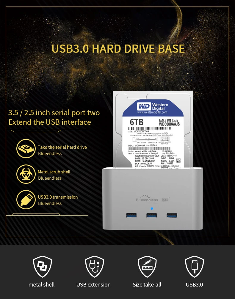 Док-станция для HDD с usb-хаб 3 внешними портами USB 3,0 для usb-накопителя, карт-ридера до 8 ТБ, жесткий диск SATA 2,5 ''3,5'', HDD SSD
