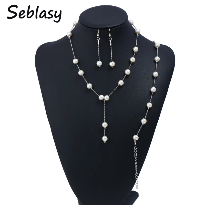 Seblasy простой Стиль имитация Серьги с жемчугом ожерелья подвески для Новинки