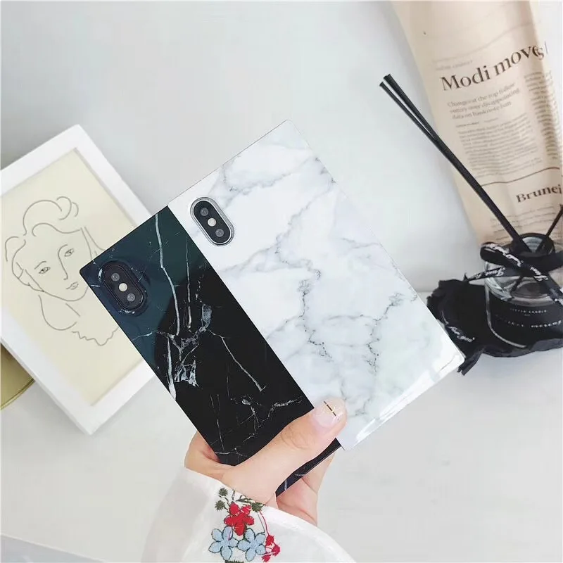 COTPRCO Square Glossy Marble Soft TPU Case For iPhone XS X 8 7 Plus 6 Phone Cases 6s Xs Capas Capa |