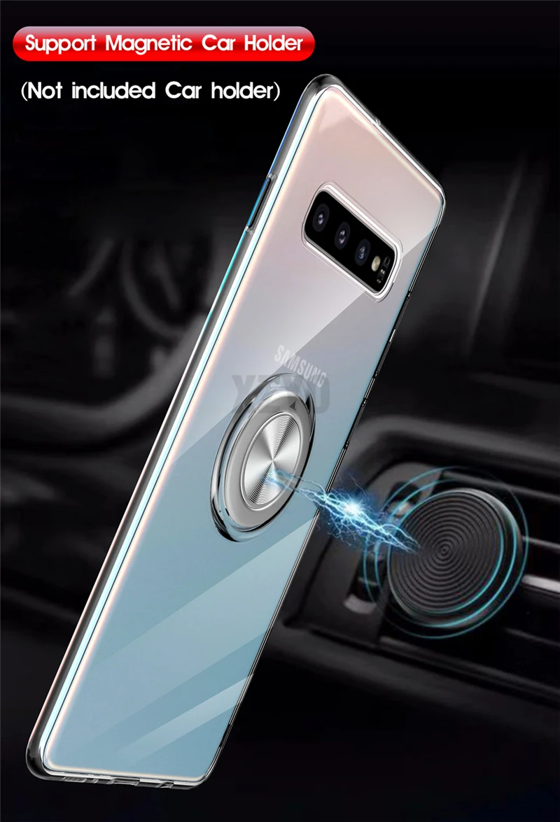 Прозрачный силиконовый чехол для телефона samsung Galaxy S10 Plus S10E E, противоударный чехол-подставка с кольцом для samsung S10 E, чехол