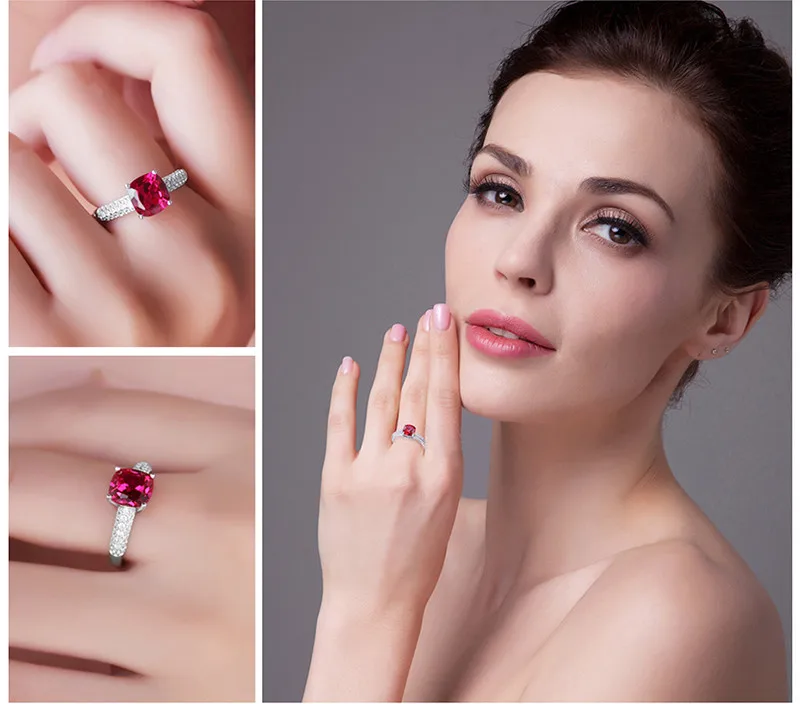 Jewelrypalace Подушки 2.6ct создан красный рубин Solitaire Обручение кольцо стерлингового серебра 925 продвижение Обручение обручальное кольцо