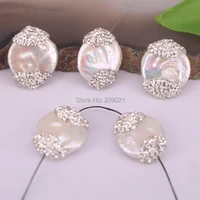 10pcs freshwater pearl pave rhinestone spacer loose beads charm connector for women jewelry making