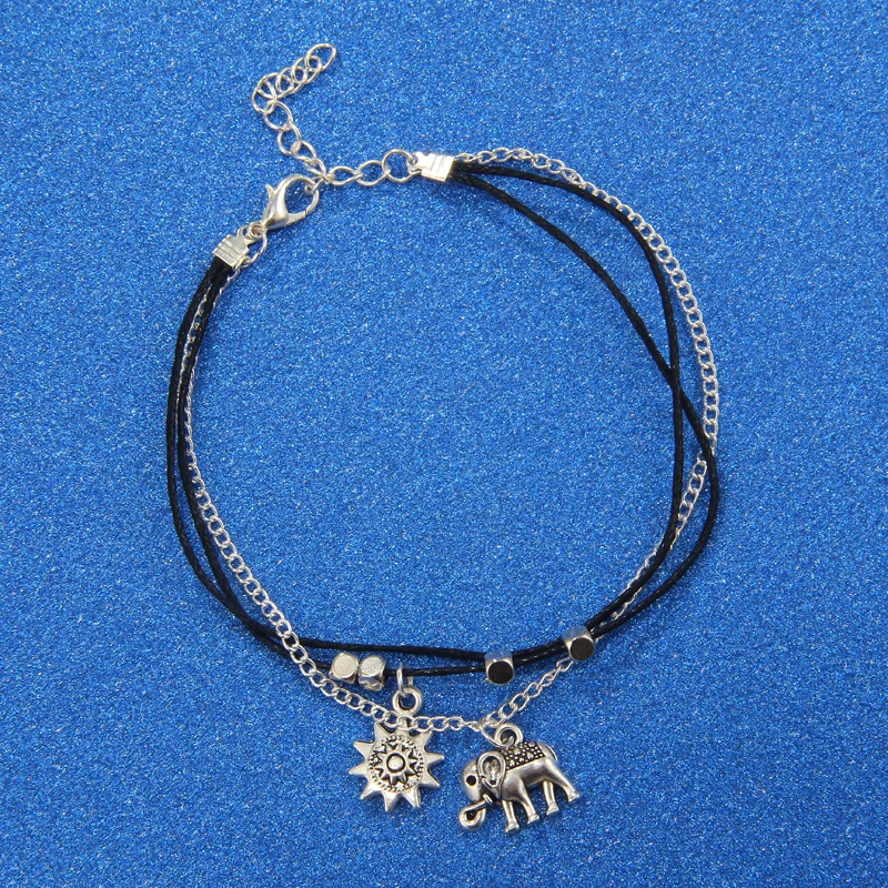 2018 Vintage Multiple Layers Anklets for Women Elephant Sun Pendant Charms Rope Chain Beach Summer Foot Ankle Bracelet Jewelry | Украшения