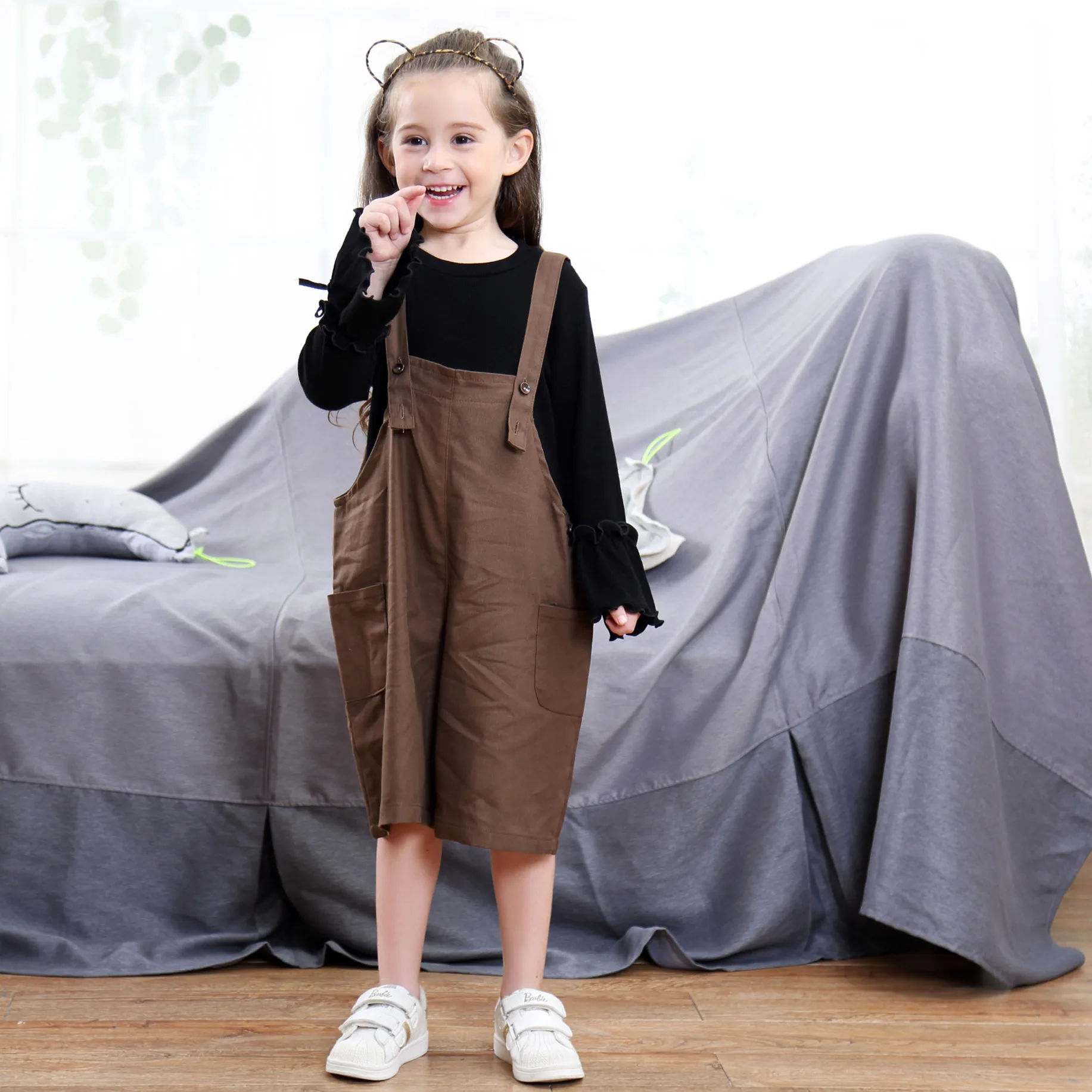 Дети девочки общая коричневый комбинезон детские штаны для маленьких девочек