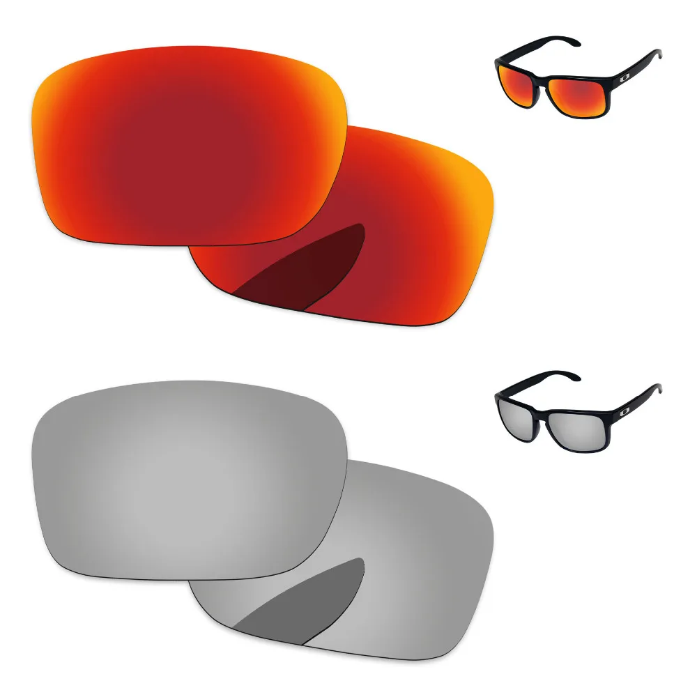 

Хромированные серебристые и огненные красные 2 пары зеркальные поляризованные Сменные линзы для Holbrook солнцезащитные очки оправа 100% UVA & UVB з...