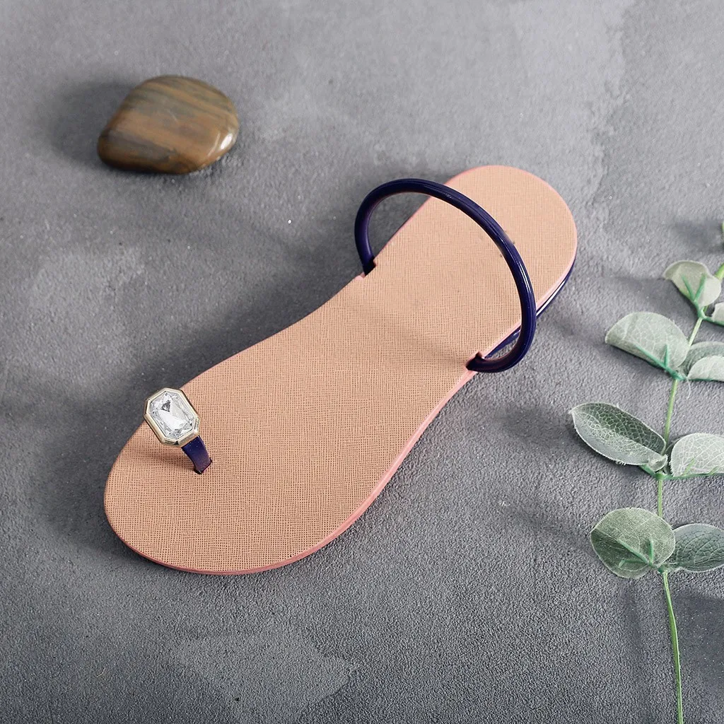 2019 летние женские сандалии на плоской подошве с кристаллами пляжные шлепанцы