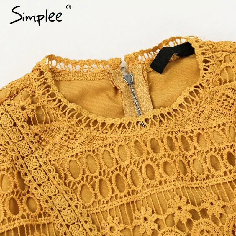Женская кружевная блузка Simplee с вышивкой, женский ажурный топ с баской, с коротким рукавом, рубашка, женская летняя блузка белого цвета
