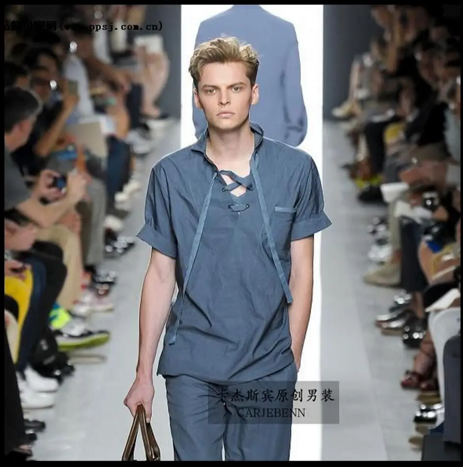 S 3xl хит лета новый подиум модная мужская синяя футболка из шелкового материала