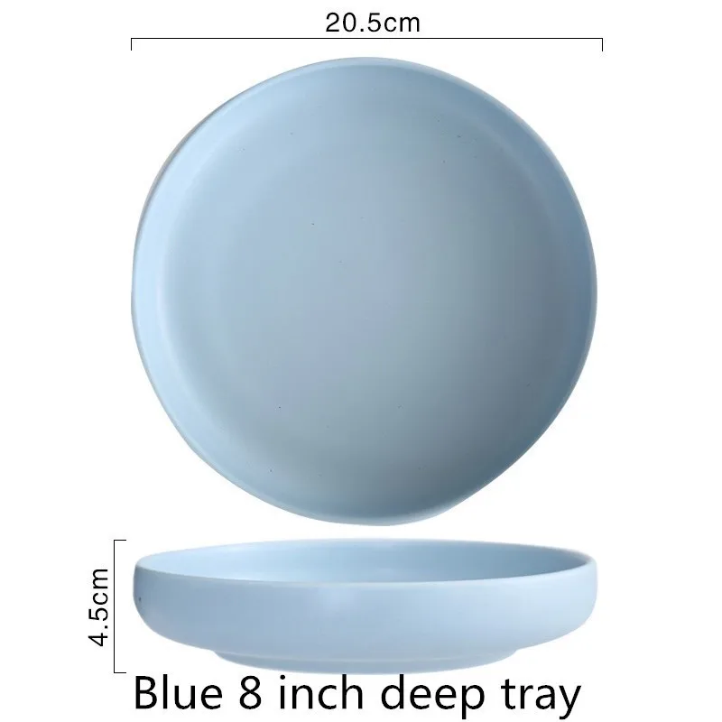 Blue8inchdeeptray Однотонные миски в скандинавском стиле, наборы керамических тарелок и тарелок, обеденные тарелки белого и синего цвета, поднос для еды, домашний подарок AKUHOME - Цвет: Blue8inchdeeptray