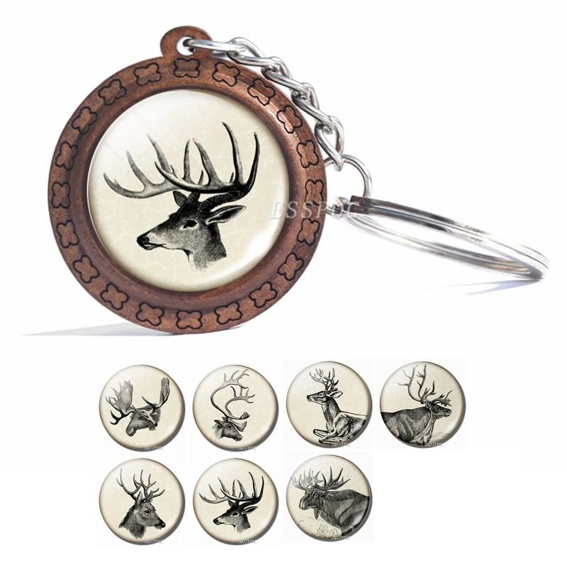 Винтажный брелок с изображением оленя стекла кабошона деревянный модные