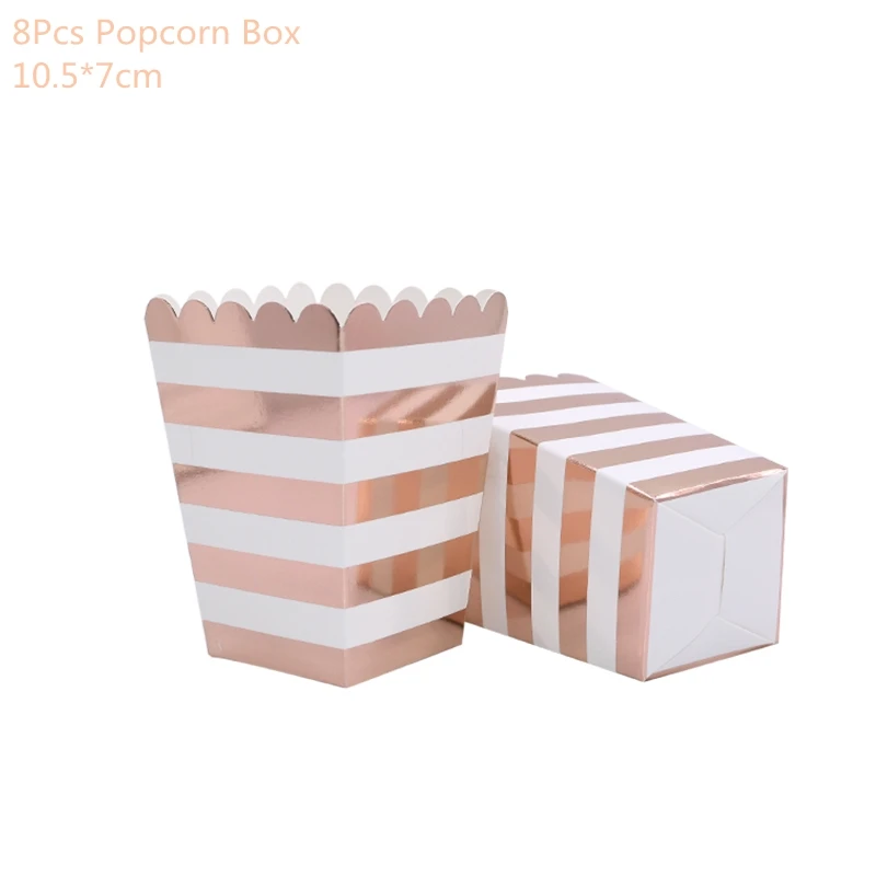 8pcs popcorn box Розовое золото вечерние столовые приборы шампанского тарелки чашки соломки для дней рождения вечерние украшения свадебные девичьи принадлежности для вечеринки-девичника - Цвет: 8pcs popcorn box