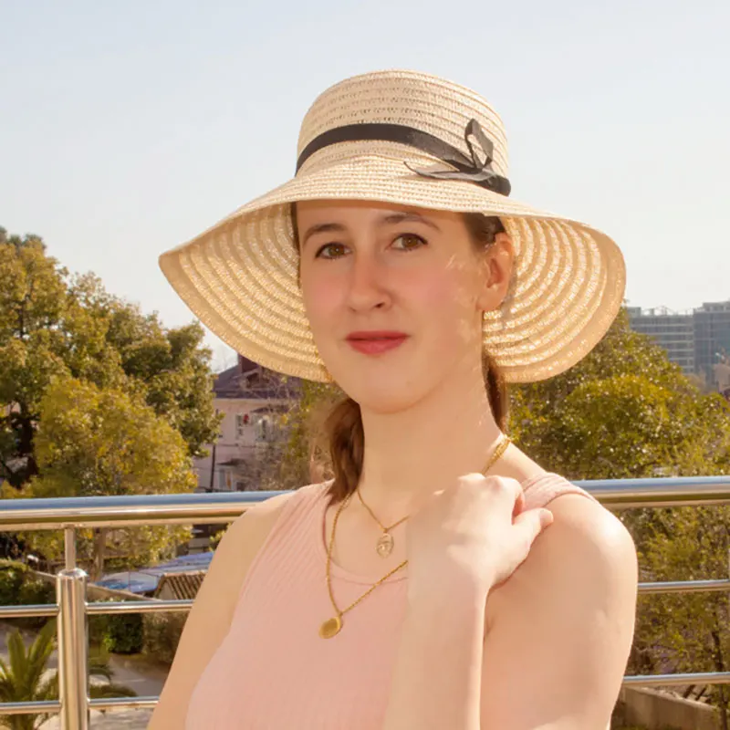 Соломенная шляпа летние шляпы для женщин Chapeau Femme пляжа однотонный бежевый хаки с