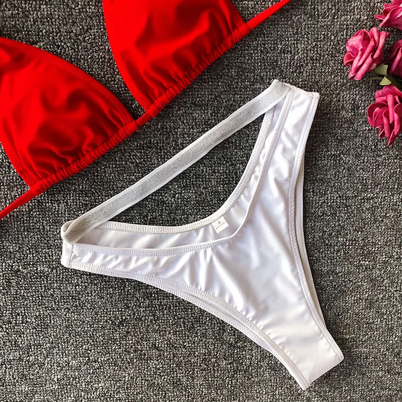 Одноцветный белый красный бикини 2019 сексуальная одежда для плавания женский