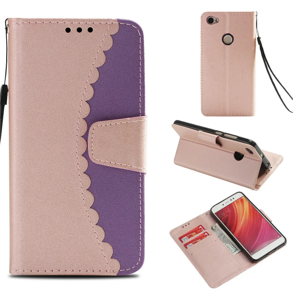 Кожаный чехол книжка с контрастным цветным соединением для Xiaomi Redmi 4A Note 5A Prime 4 4X mi