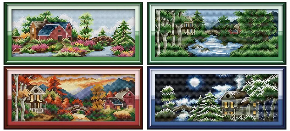 

Castle seasons cross stitch kit flowers 14ct 11ct count printed canvas stitching embroidery DIY handmade needlework plus