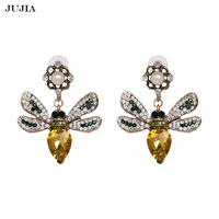 wholesale jujia charm vintage animal earrings simulated pearl jewelry cute crystal drop earrings for girls party gift
